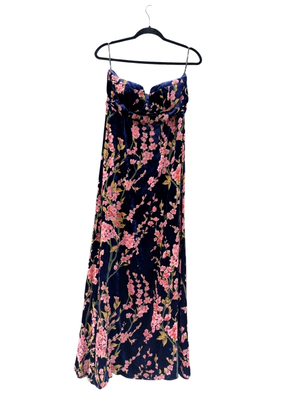 Lulus Bloom In Mind Navy Velvet Floral Strapless Maxi Dress" Size L - Picture 4 of 9